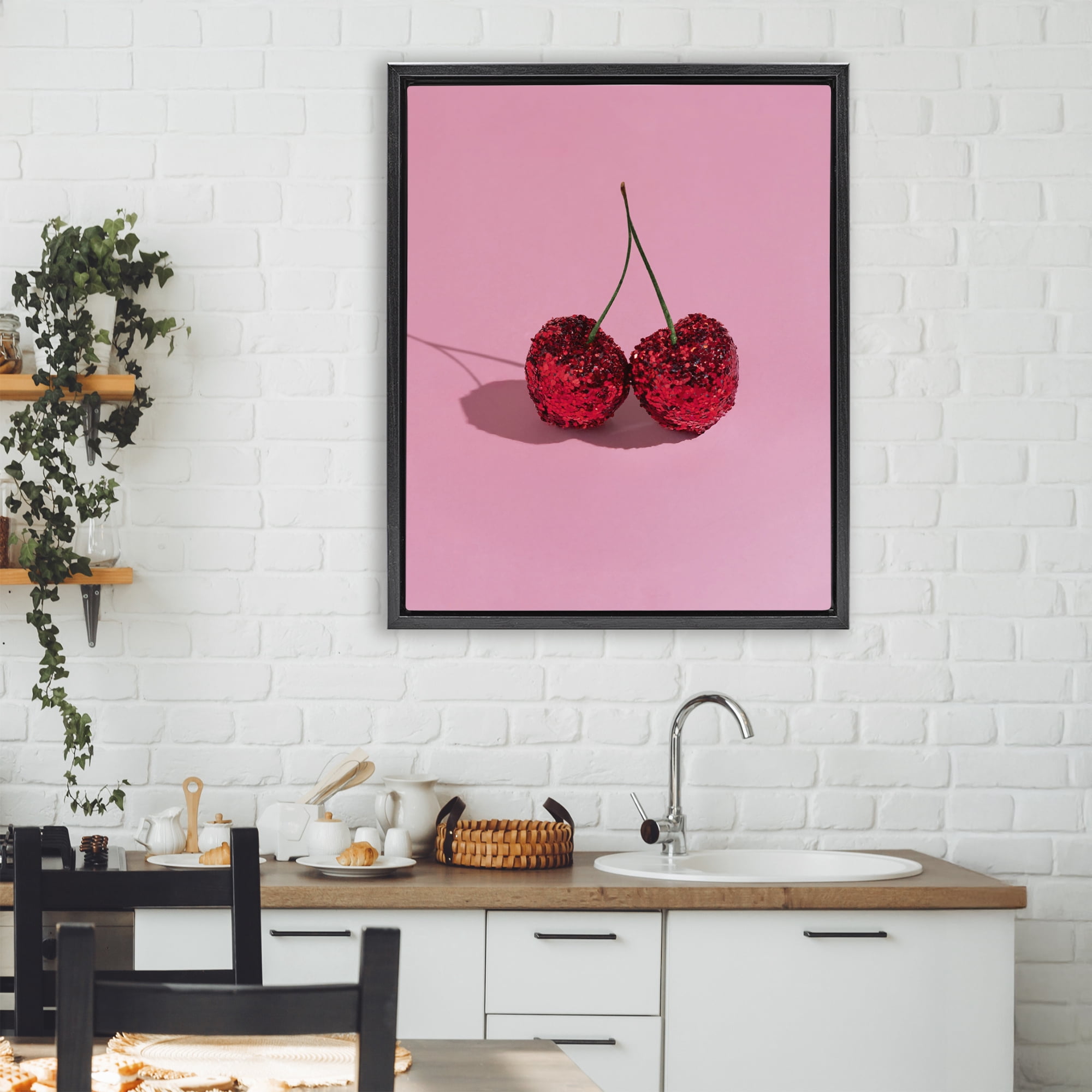 Stupell Industries Glitter Encrusted Cherries Black Framed Floater Canvas Wall Art, design by LISH Creative