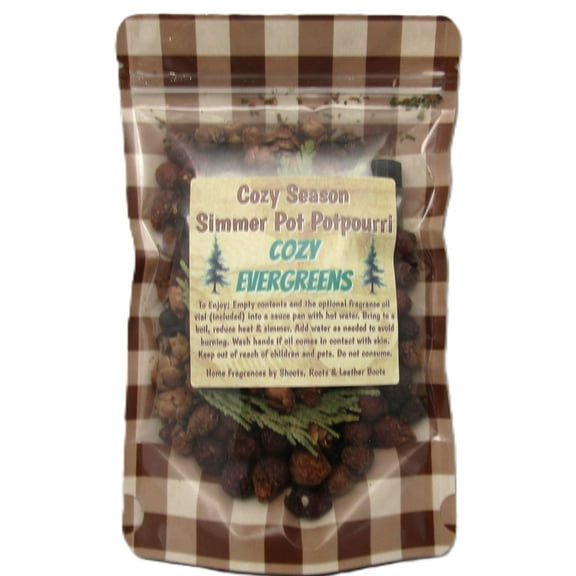 Shoots, Roots & Leather Boots Cozy Evergreens Simmer Potpourri 3.5 oz Bag with 2ml Oil Vial Pine Balsam Home Aroma Handmade in Tennessee
