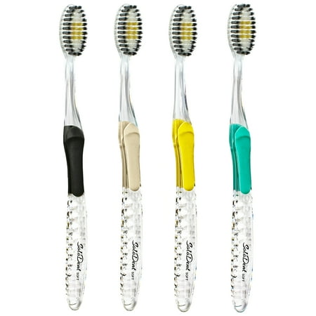 Solodent Toothbrush Soft' Silver  Charcoal & Gold Infused Bristles 4pk