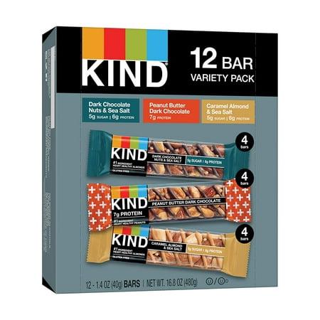 KIND Nut Bars Favorites Variety Pack 1.4 Ounce 12 Count Dark Chocolate Nuts and Sea Salt Peanut Butter Dark Chocolate Caramel Almond and Sea Salt