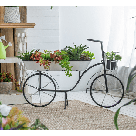 38.5x14.5x25.5" Black and White Bicycle Plant Stand Planter
