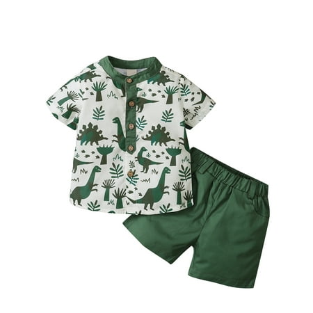 

Livingsenburg Toddler Boy 2Pcs Summer Short Sleeve Button Shirt Shorts Outfits