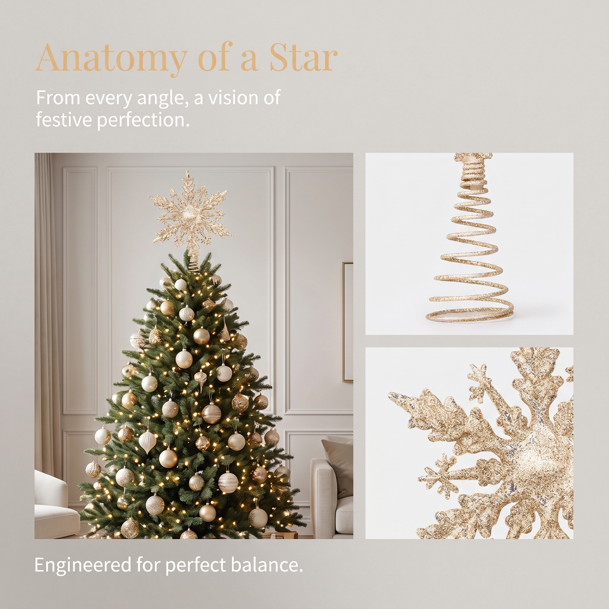 Unique Bargains Openwork Glittering Star Radiant Spring Mount Accent Gold Snowflake 7.9"
