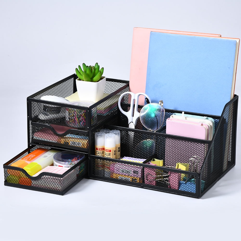 Marbrasse Mesh Desk Organizer with Drawers,, Office Desktop Organization for Office Supplies,（1Pack）