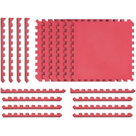 Reversible 1/2" Foam Exercise Mats for Home Gym - Interlocking Foam Tiles, 60 Tiles - 240 Sq. Ft. Red/Black