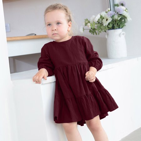 

Toddler Girls Casual Dress Linen Long Sleeve Solid Color Casual Dresses Soft And Warm Dress Clothes Suit