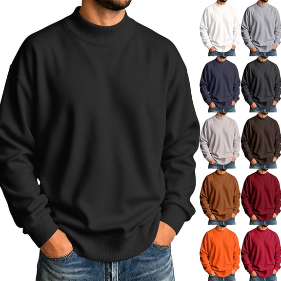 Hearthz Fleece Sweatshirt Men Fall Winter Long Sleeve Crew Sweatshirt Men Solid Color Streetwear Mens Pullover Beige M