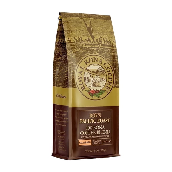 Royal Kona Coffee Medium Dark Roast Ground Coffee, Pacific Roast, 8 oz