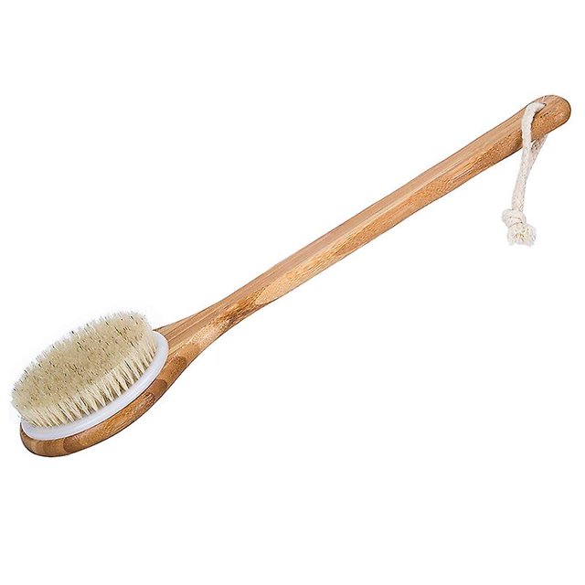 El mejor cepillo para el cuerpo seco para baño: depurador de espalda de ducha con cerdas de jabalí naturales con mango largo para celulitis
