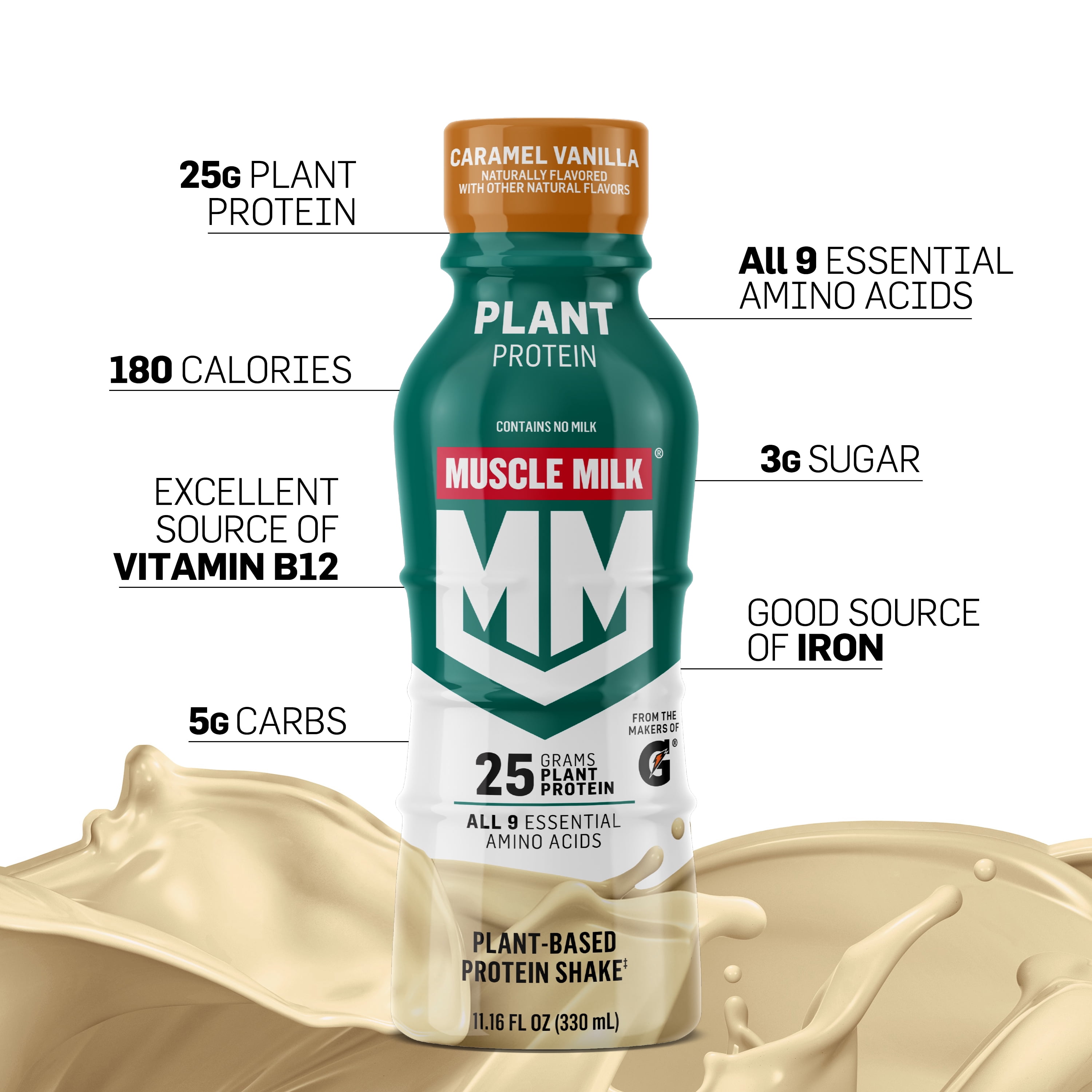 Muscle Milk Caramel Vanilla Plant Based Protein Shake, 14 fl oz.