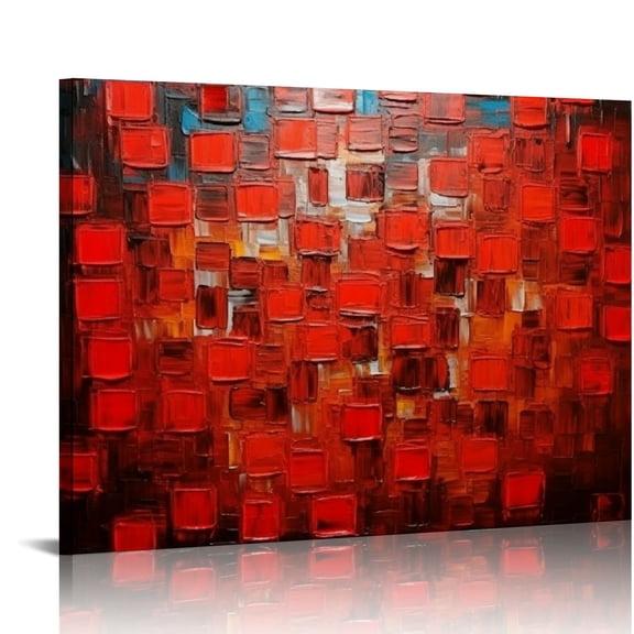 Hand Painted Large Oil Painting Texture Red Abstract Canvas Wall Art Decor Modern Contemporary Stretched Artwork Framed Ready to Hang for Bedroom Living Room