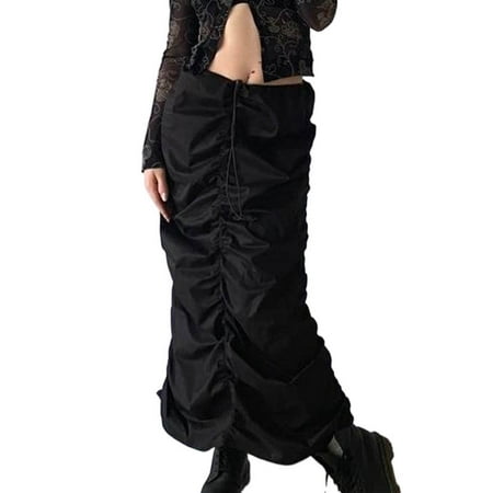 

Shark Slippers Women Solid Color Skirt Drawstring Pleated Adjustable High Waist Half Dress