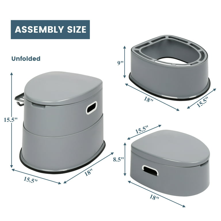 AEDILYS Portable Camping Toilet with Detachable Inner Bucket, 5.3 Gallon,  Grey