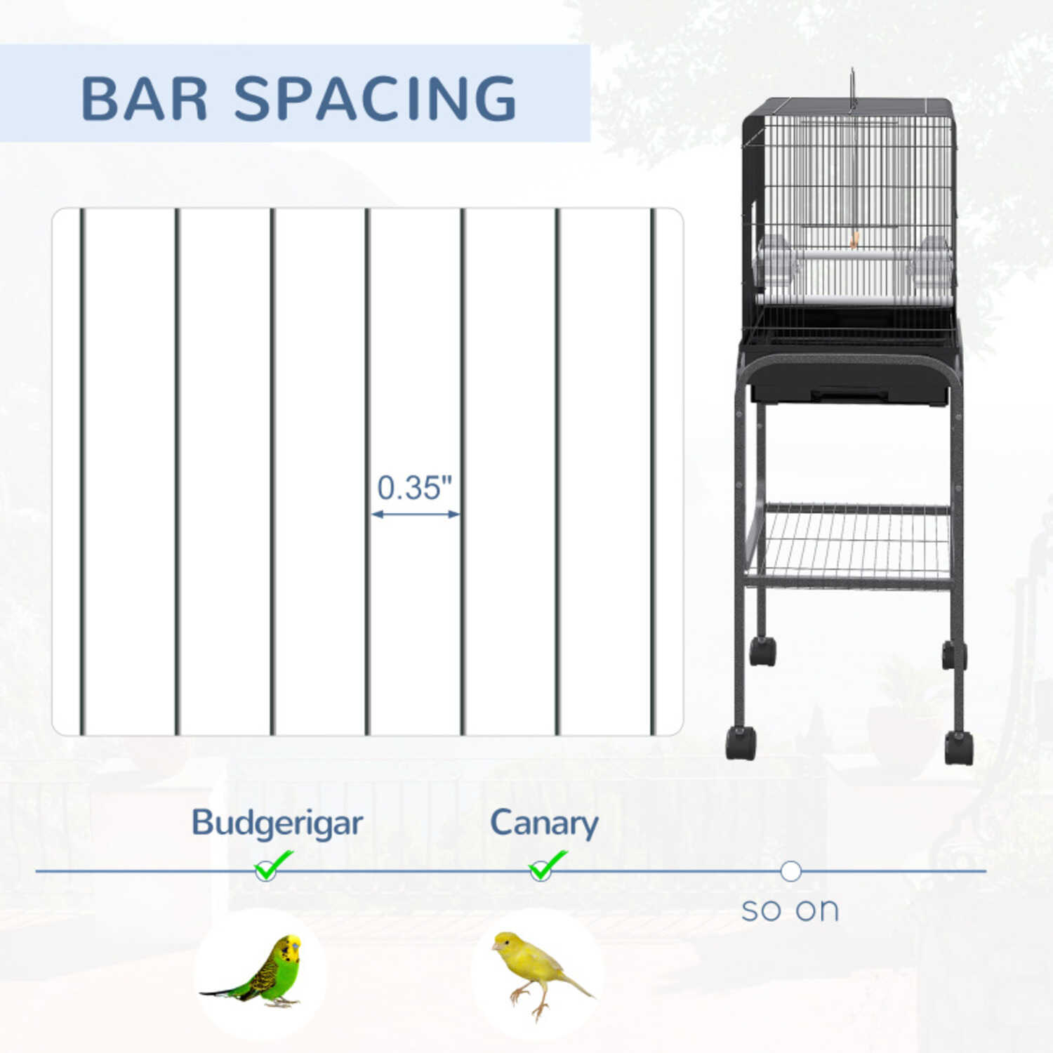 Indoor Metal Bird Cage with Stand  Wheels  Spacious Parrot Cage/Aviary for Small to Medium Birds Easy to Move  Clean