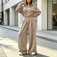 thumbnail image 7 of Szluipve 2 Piece Sets for Women 2 Piece Tracksuit V‑Neck Drawstring Hoodie Top High Waist Pleated Wide Leg Pants Set Casual Loose Matching Loungewear Outfit With Pockets Khaki L, 7 of 7