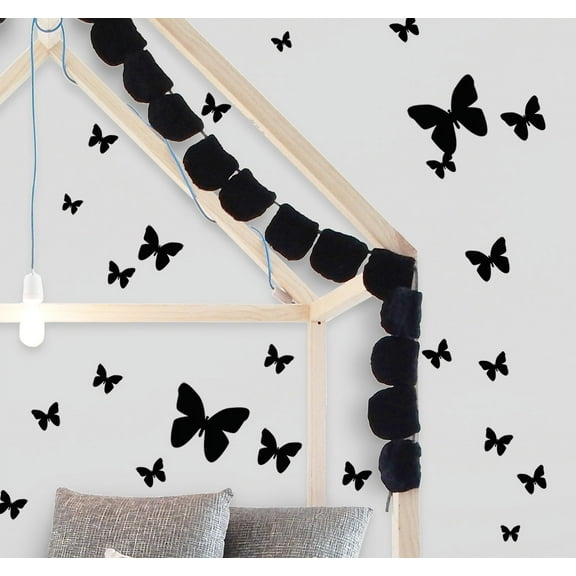 Black Butterfly Wall Decals Vinyl Room Decor Stickers Includes (26) Butterflies 1.75"-10.75"