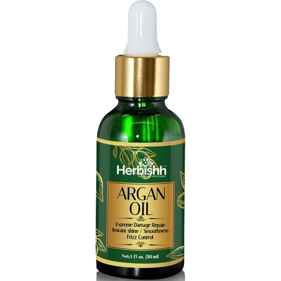 Herbishh Argan Oil Hair Serum for Dry, Frizzy & Damaged Hair, Deep Hydration & Shine, With Grapeseed Oil, 30ml