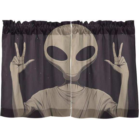 FREEAMG 24 Inch Length Kitchen Curtains Alien 2 Panels Half Window Sheer Curtains Rod Pocket Farmhouse Short Drapes for Bathroom Cafe Basement