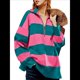 thumbnail image 3 of Suéter de Larga con Cremallera 1/4 para Mujer, Otoño e Invierno, , Sudadera con Bloques de Color Divididos. Rosa Roja M, 3 of 8