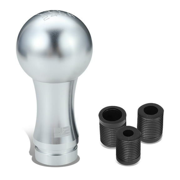 J2 Engineering J2-SK-010-SL Universal Fits 6-Speed Manual Transmission 2-Pc Ball Teardrop Style Shift Knob & Thread Adapters Silver