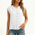 thumbnail image 4 of WRKEKC Summer Blouses for Women Ruffle Trim Sleeveless Loose Fit Cotton Linen Button Front Colorful Tank Top Casual, 4 of 5