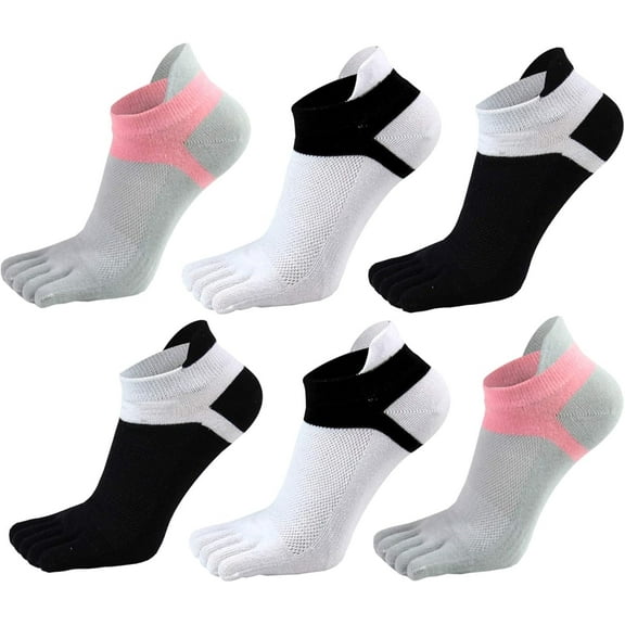 6 Pairs Toe Socks for Women, 5 Finger Cotton Wicking Athletic Socks