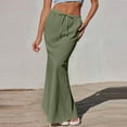 thumbnail image 4 of Women's Split Fishtail Swing Skirt with Side Pockets - Elastic Waist Loose Cotton-Linen Skirt for Office, Weekend Outings, and Trendy Streetwear,Army Green 2XL, 4 of 5