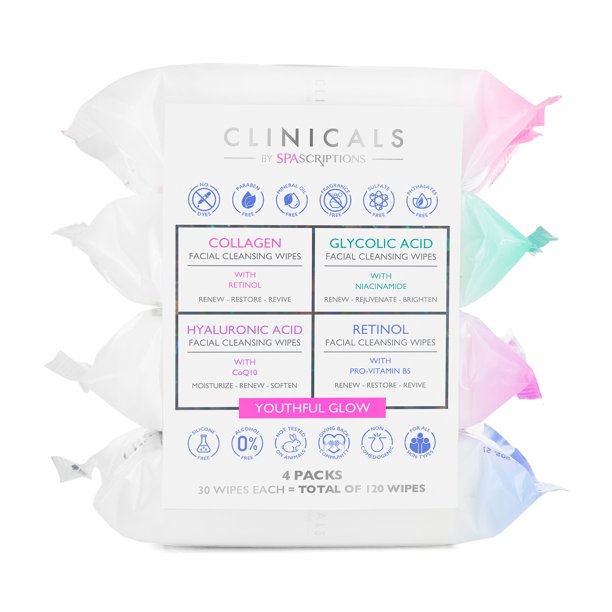 Assorted Facial Cleansing Wipes Hyaluronic Acid/Retinol/Collagen