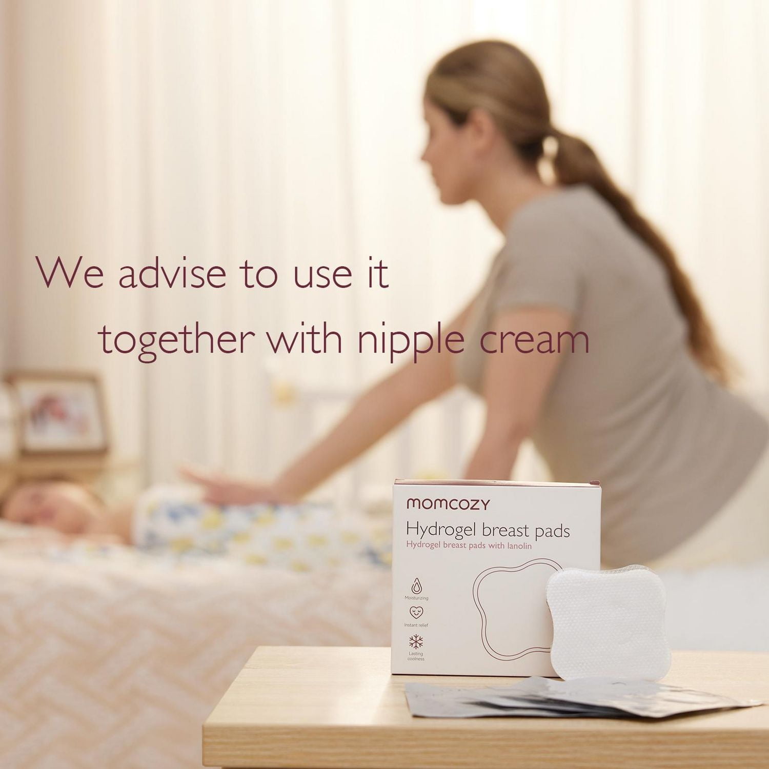 Momcozy Hydrogel Nipple Pads with Soothing Lanolin, Soothies Gel Nursing Pads Provide Instant Cooling Relief, Breastfeeding Essentials, 6 count