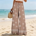 thumbnail image 4 of Bzdzmqm Women Plus Size High Waisted Palazzo Pants Flowy Floral Boho Lounge Trousers Vacation Beach Summer Casual Elastic Waist Wide Leg Trousers, Khaki 2XL, 4 of 5