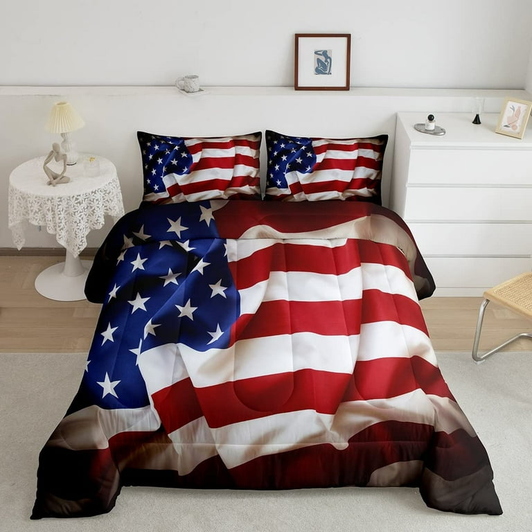 YST American Flag Comforter Set United States Down Comforter Twin Size for Kids Boys Teens USA Federations Stars Bedding Set Geometric Stripes