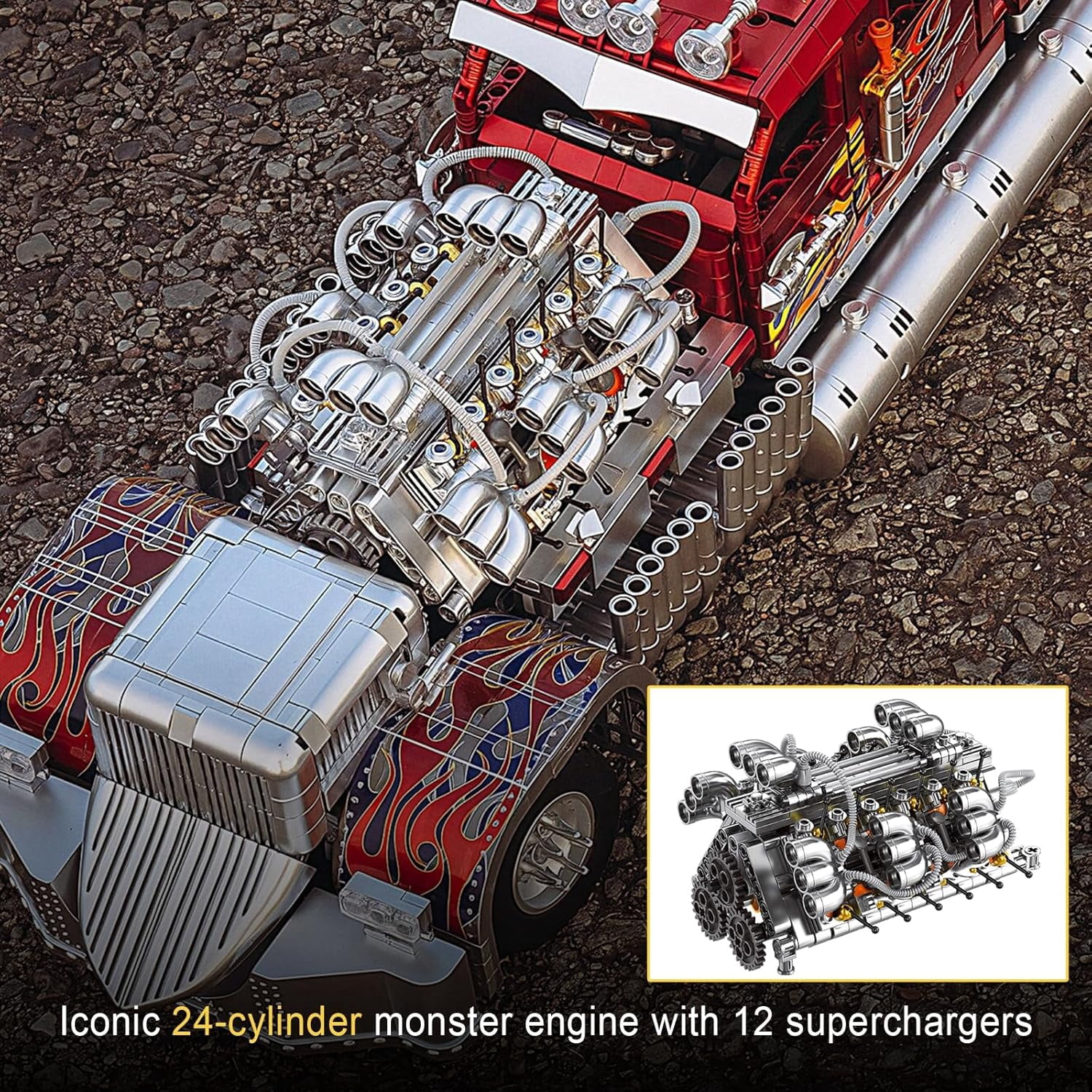 TH-24 Semi Truck Model Car Kits, Advanced Collectible Building Set for Adults, Heavy Monster Truck Toy with Powerful 24-Cylinder Engine, Home or Office Décor, Gift for Engineering Vehicles Lover