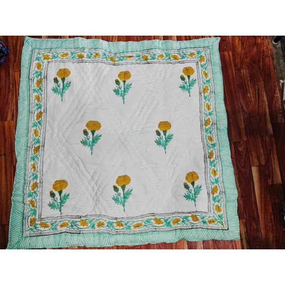 Shree24 Luxury Quilted Cotton Floral Crib/Toddler Bed Reversible Quilt