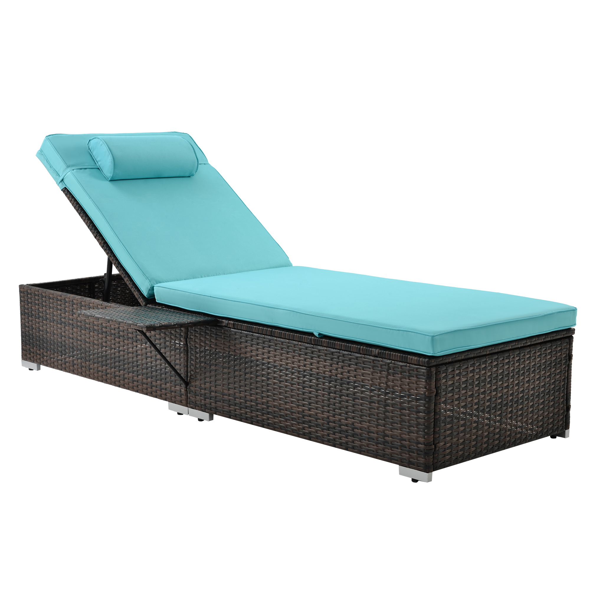 Sportaza SAME AS W213S00075: Outdoor PE Lounge - 2 Piece Patio Brown Rattan Reclining Chair Furniture Set Beach Pool Adjustable Backrest Recliners with Side Table and Comfort Head Pillow - image 3 of 7