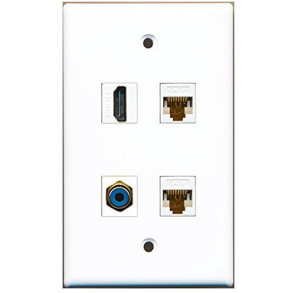 RiteAV - 1 Port HDMI 1 Port RCA Blue 2 Port Cat6 Ethernet White Wall Plate