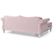 Hollywood 81 in. Pink Velvet Chesterfield Sectional Sofa with 2-Throw Pillow-Color:Pink,Material:Velvet