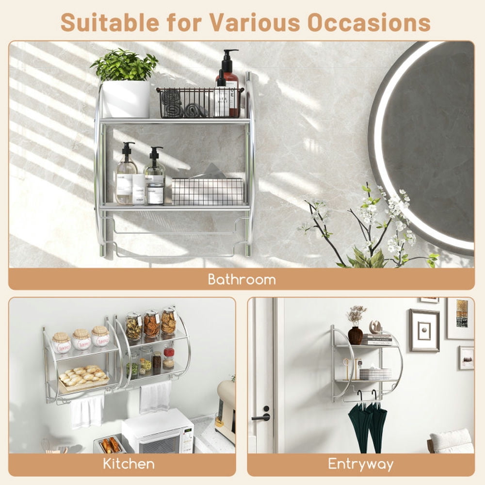 Finihen Wall Mounted Towel Rack, Wall Mounted 2-Tier Bathroom Towel Holder with 2 Towel Bars, for Bathroom, laundry Room, Silver