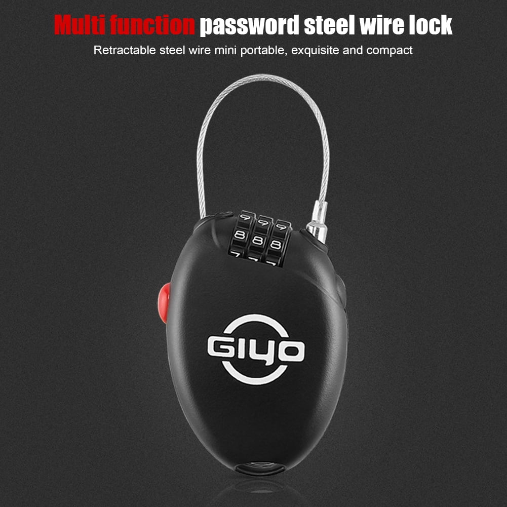3 Digit Combination Lock with 2 Feet Retractable Steel Wire Bike Cable Lock 