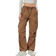 thumbnail image 3 of DDAPJ pyju Stretchy Cargo Pants for Women with Pockets High Waisted Drawstring Baggy Wide Leg Y2K Streetwear Hiking Casual Pants Coffee L, 3 of 8