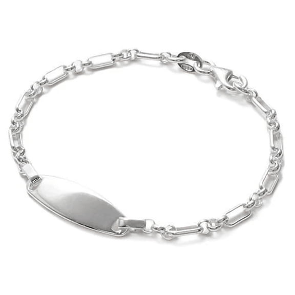 Kids 925 Sterling Silver ID Bracelet ‚¬€œ Glossy Finish Engravable Plate | 6-Inch Length