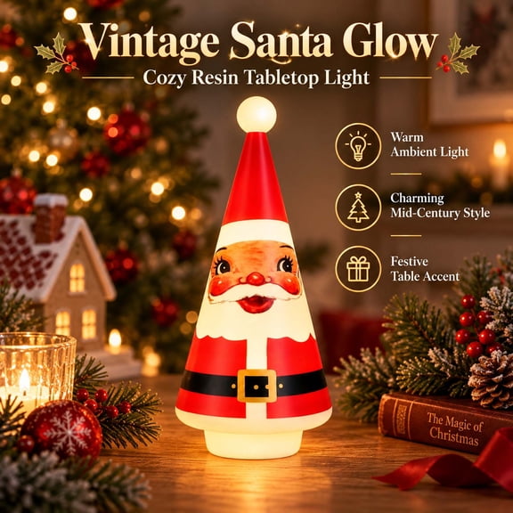 Christmas Resin Lighted Santa Claus Tabletop Figurine, Vintage Illuminated Santa Statue Night Light, Christmas Decor, Holiday Decor for Mantel, Shelf, Table, Entryway