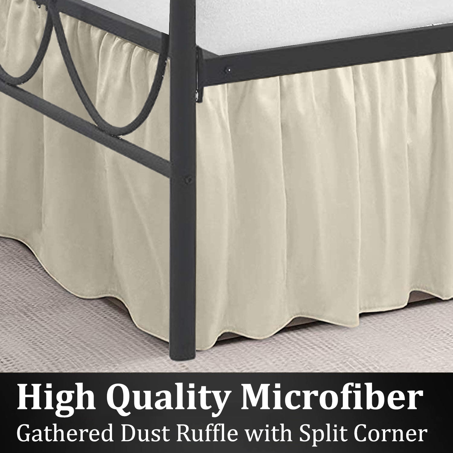 SKY BEDDINGS King Size Ruffled Bed Skirt with Split Corners - King 12 Inch Drop Dust Ruffle Bed Skirt with Platform Three Sided Coverage - 100% Microfiber Bed Skirt, Ivory