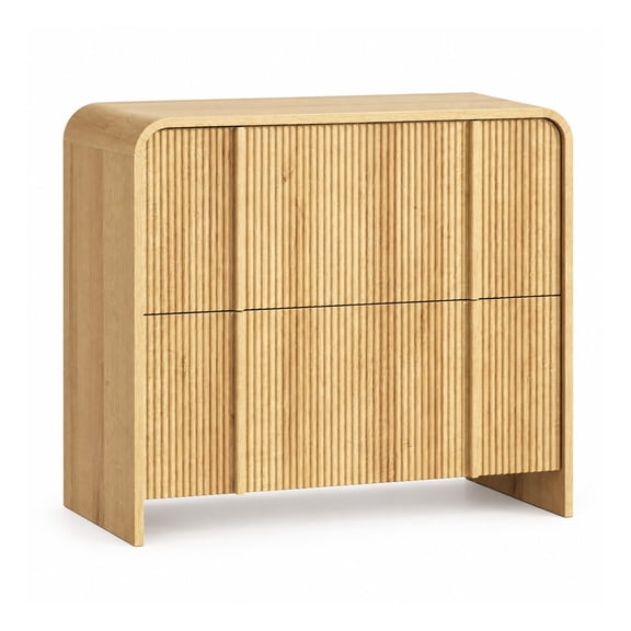 2-Drawer Lateral Filing Cabinet, Fluted Front with Adjustable Hanging Rod for Letter/Legal/A4, Large Wooden Office Printer Cabinet, Curved Corners, Natural Oak Finish