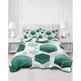 thumbnail image 3 of Turquoise Marble Full Size Down Alternative Comforter, Lightweight Comforter Quilt Bedding Set with Pillow Shams Gold White Geometric Hexagon Modern All Seasons Bed Comforter Duvet Insert 78"x90", 3 of 7