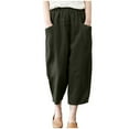 thumbnail image 1 of Pantalon Décontracté d'Été pour Femmes en Coton et Lin avec Poches, 1 of 8