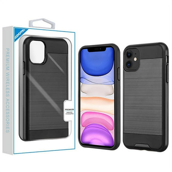 Apple iPhone 11 Phone Case Premium Slim Protective Durable Shockproof Armor Brushed Texture Hybrid Dual Layer Rubber Rugged Soft Shell, Thin TPU Full Body Cover BLACK Case for Apple iPhone 11 /6.1"