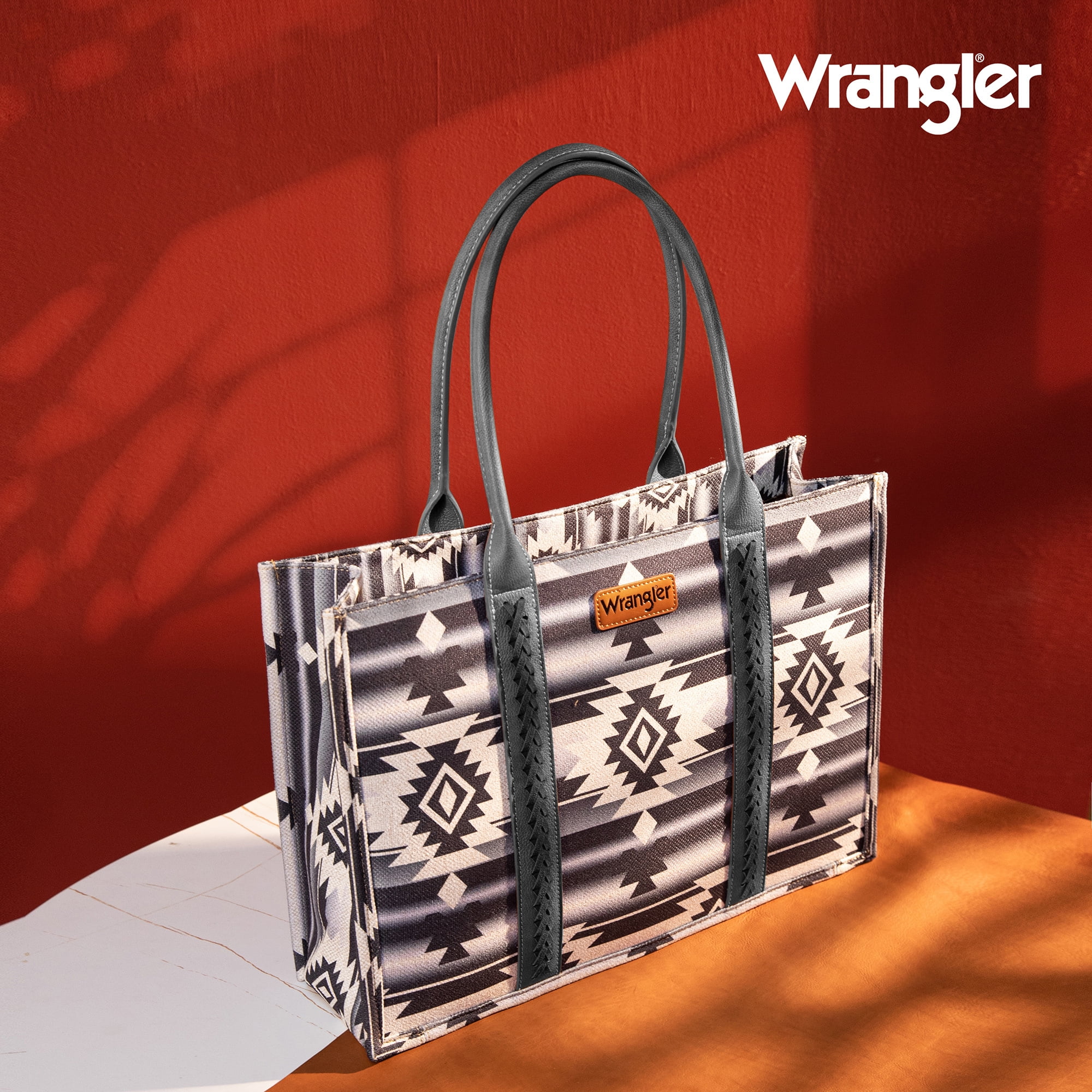 Wrangler Tote Bag Western Purses for Women Shoulder Boho Aztec Handbags,  Angel Diamond Camel-Guitar Strap M 