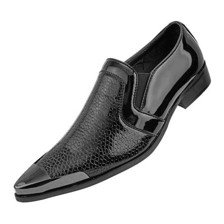 

Amali Men s Reptile Patterned Exotic Patent Embossed Slip on Dress Shoe with Gun Metal Tip Style Davis