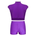 thumbnail image 2 of YONGHS Kids Girls 2 Piece Ballet Dance Gymnastics Sports Tracksuit Sequins Crop Top with Shorts Set Purple 14, 2 of 7