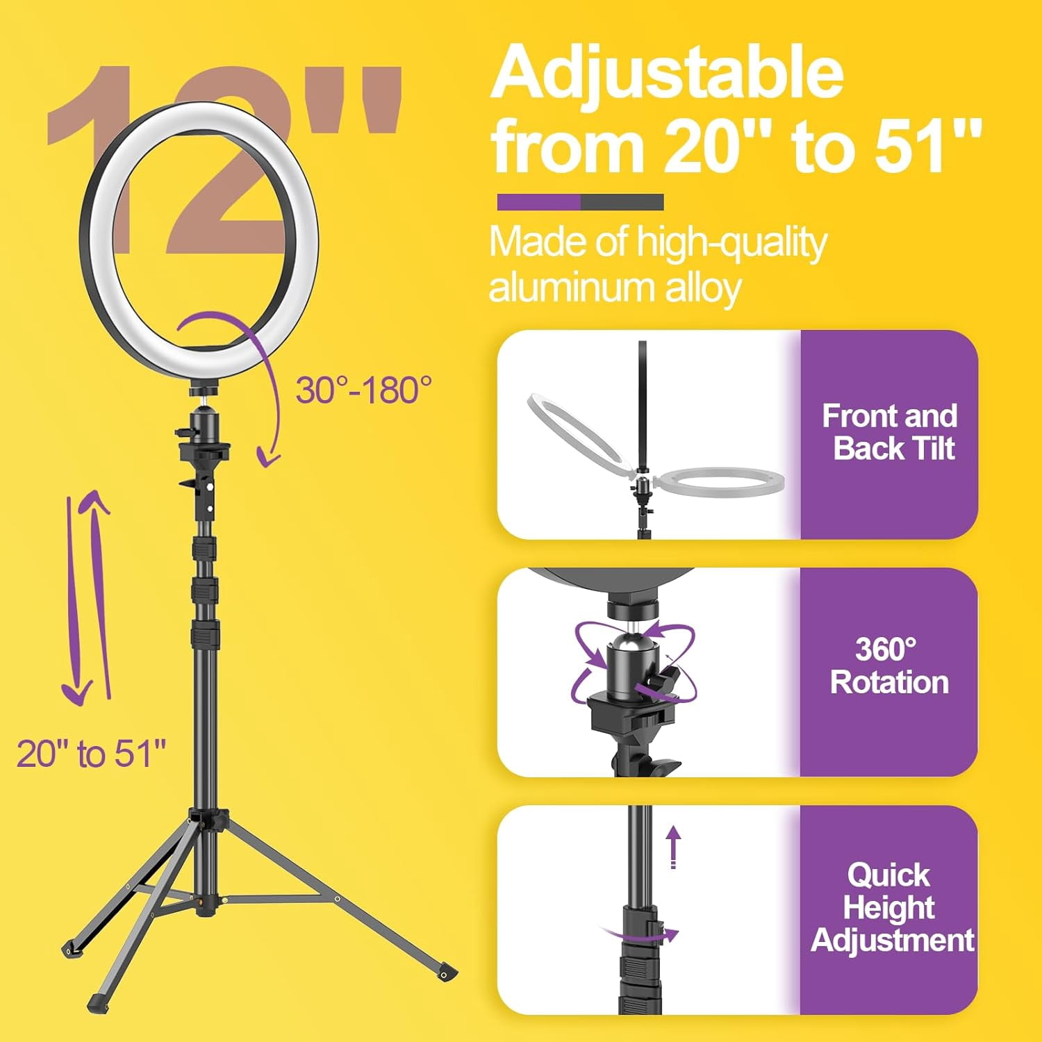 EMART 12" Ring Light with 55" Extendable Tripod Stands and Phone Holder for Selfie Camera Photography, Make-up, YouTube, Vlog, Live Streaming
